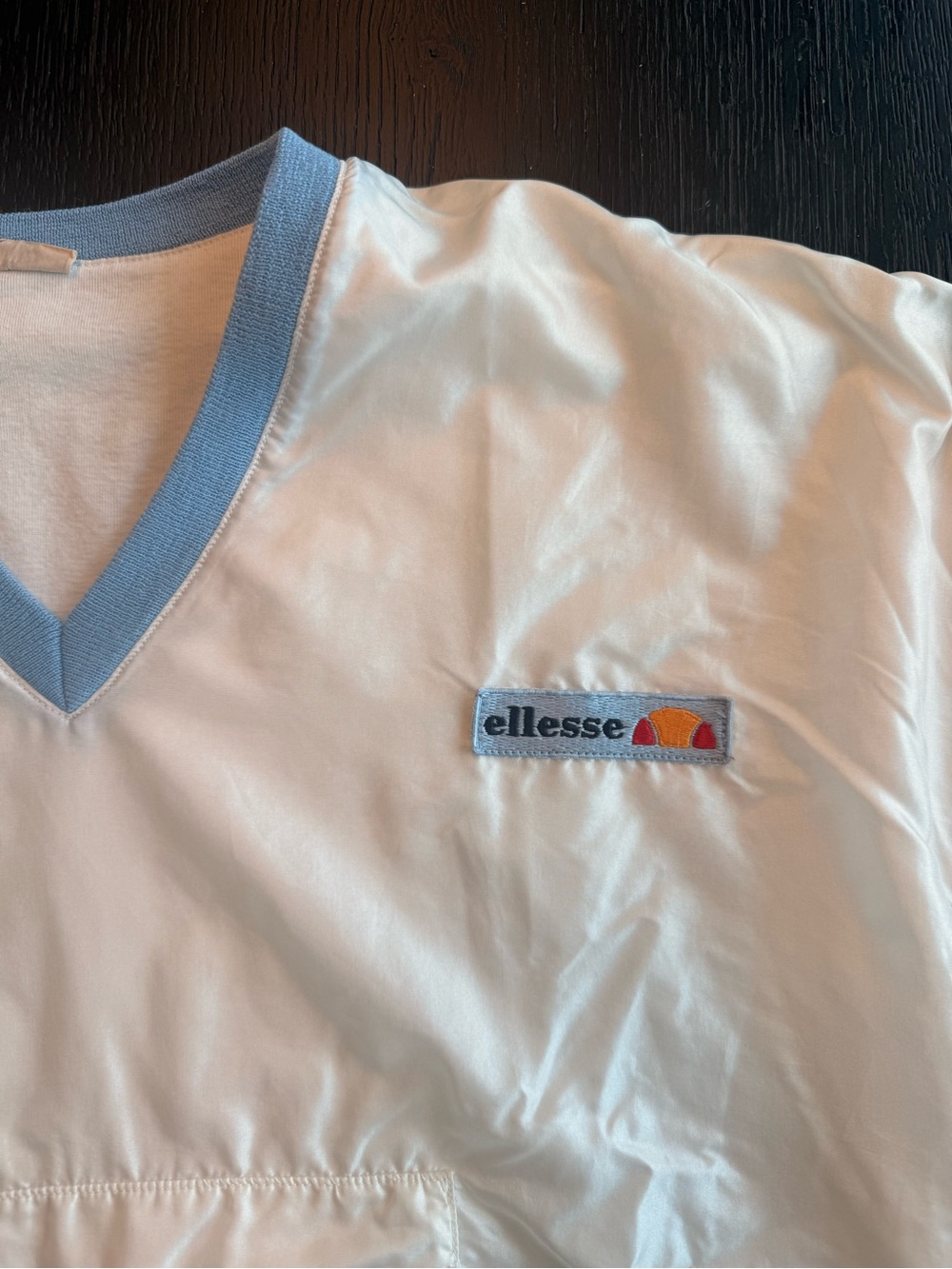 ellesse Vintage White & Light Blue V-Neck Pullover Track Jacket - Picture 5 of 7